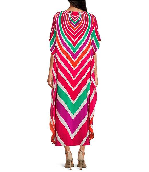 Trina Turk Jalani Printed Boat Neck Elbow Sleeve Caftan Maxi Dress Product Image