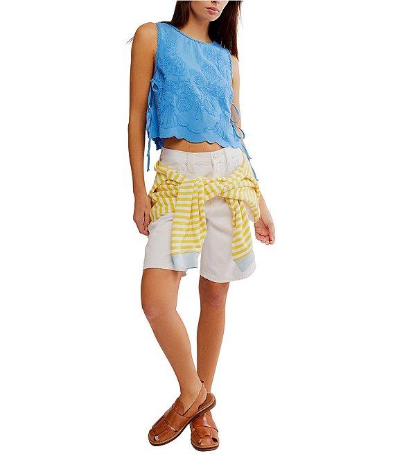 Free People Faded Gardens Floral Embroidery Scoop Neck Sleeveless Adjustable Side Tie Top Product Image