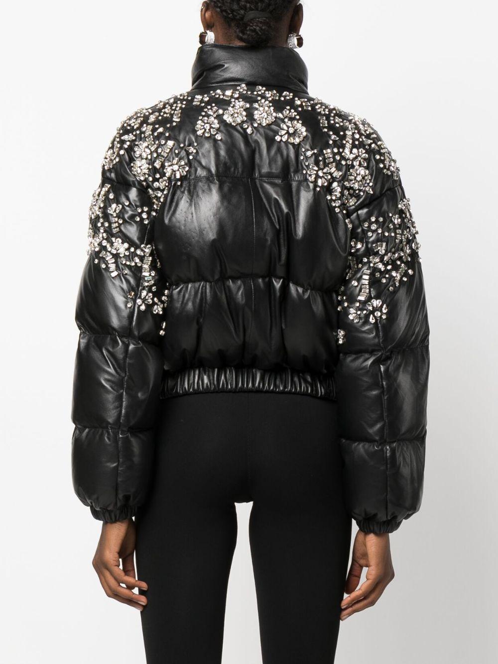 crystal-embellished leather puffer jacket Product Image