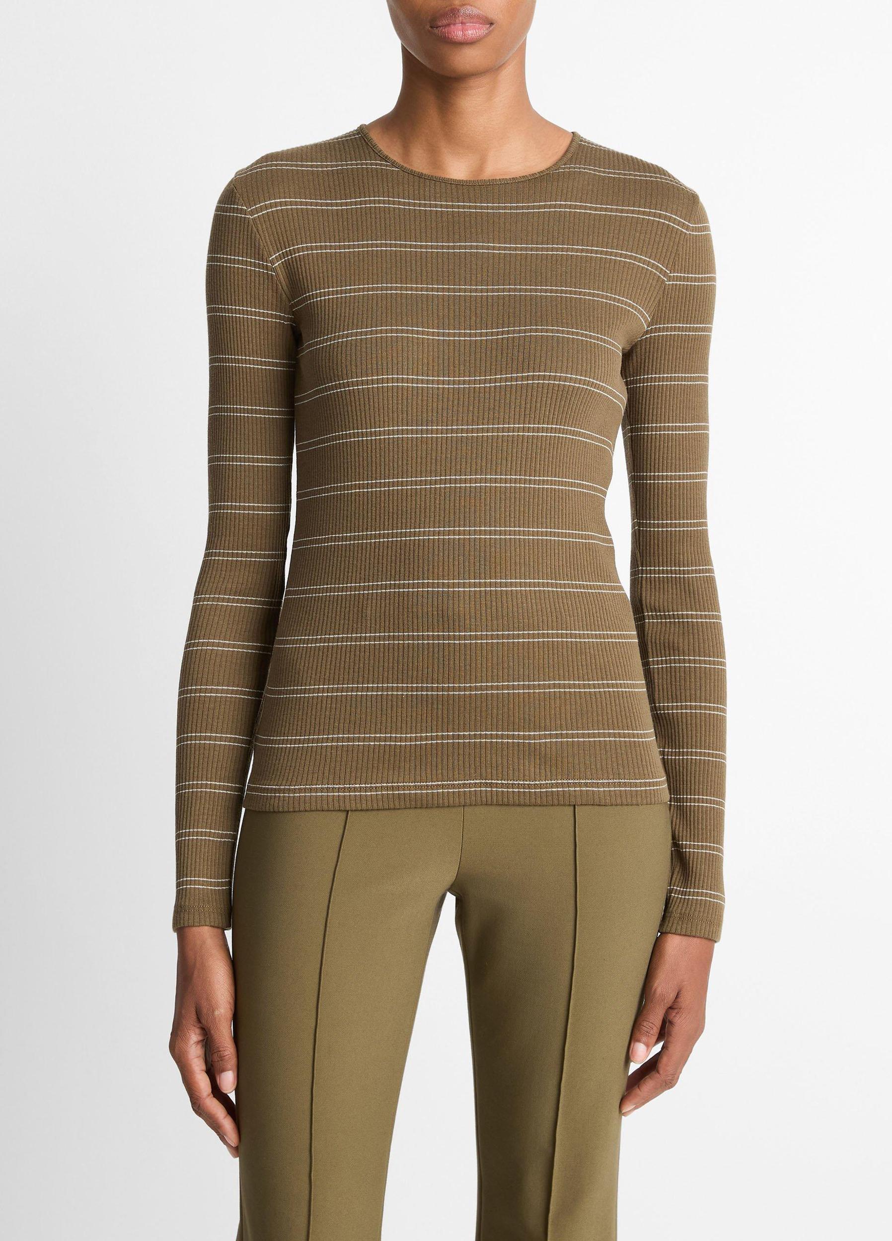 Striped Ribbed Pima Cotton Long-Sleeve T-Shirt Product Image