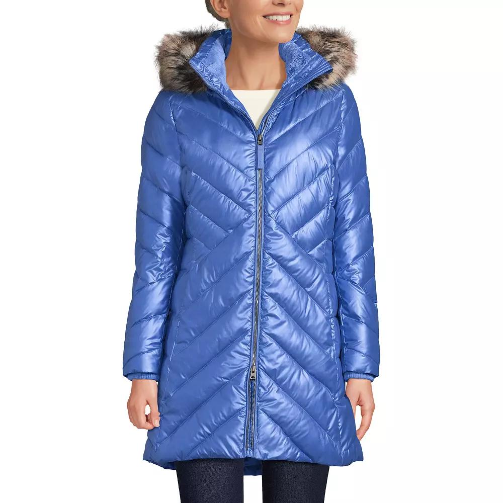 Petite Lands’ End Insulated Cozy Fleece Lined Faux-Fur Trim Hood Puffer Coat, Women's,  Product Image