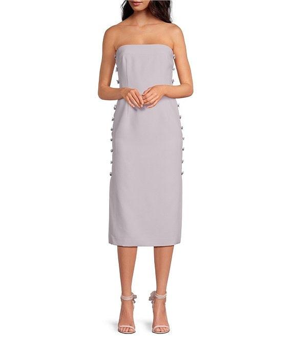Gianni Bini x Caelynn Bell Tori Crepe Side Button Cut Out Bodycon Strapless Midi Dress Product Image
