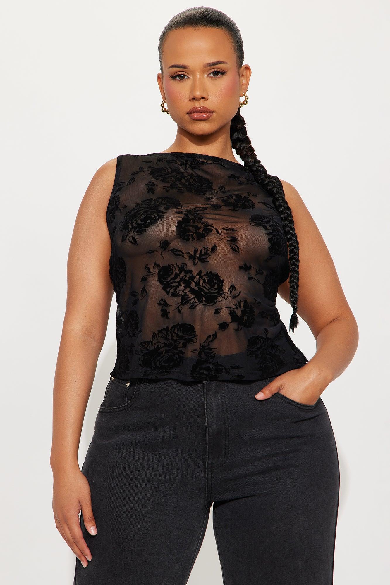 Lizette Boat Neck Mesh Top - Black Product Image