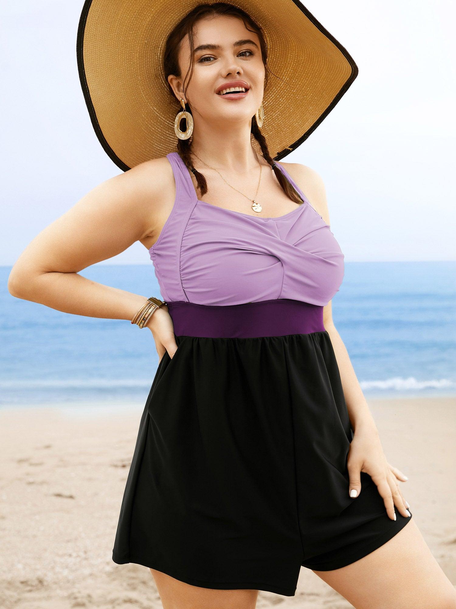 Patchwork Contrast Crossover One Piece Swimsuit Female Product Image