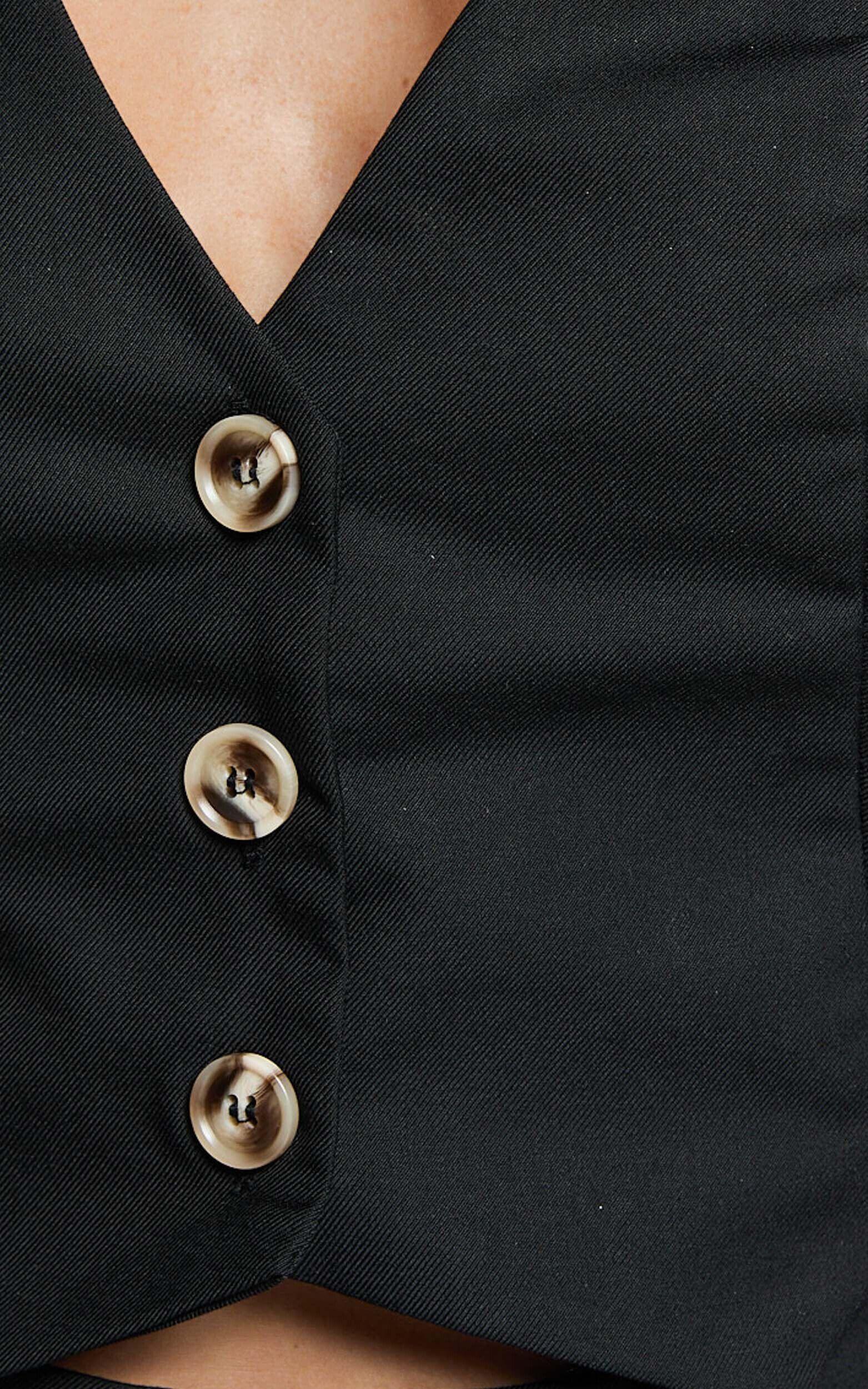 Izara Vest - V Neck Button Up Cropped Vest in Black Product Image