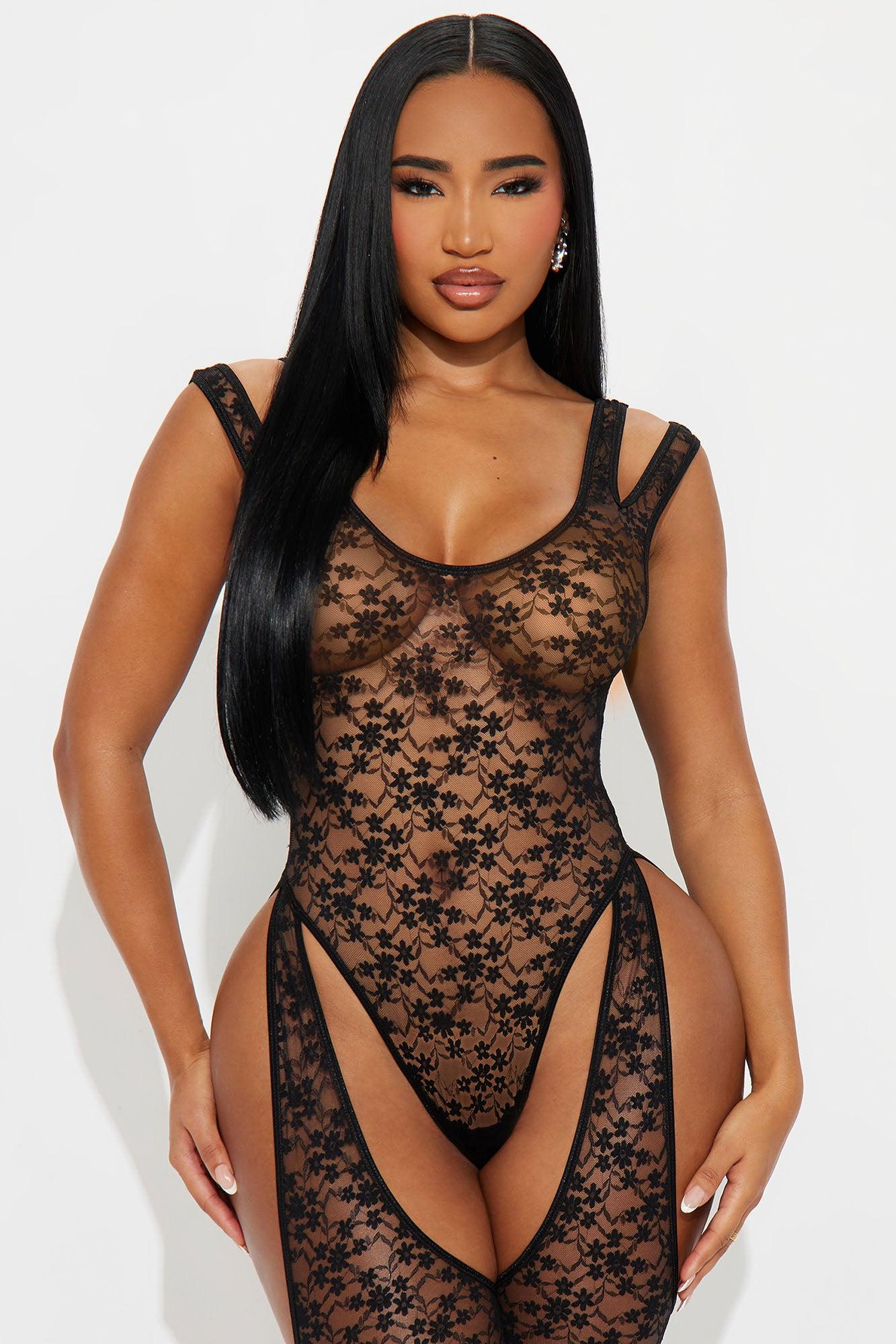 Laced To Break Lace Bodystocking - Black Female Product Image