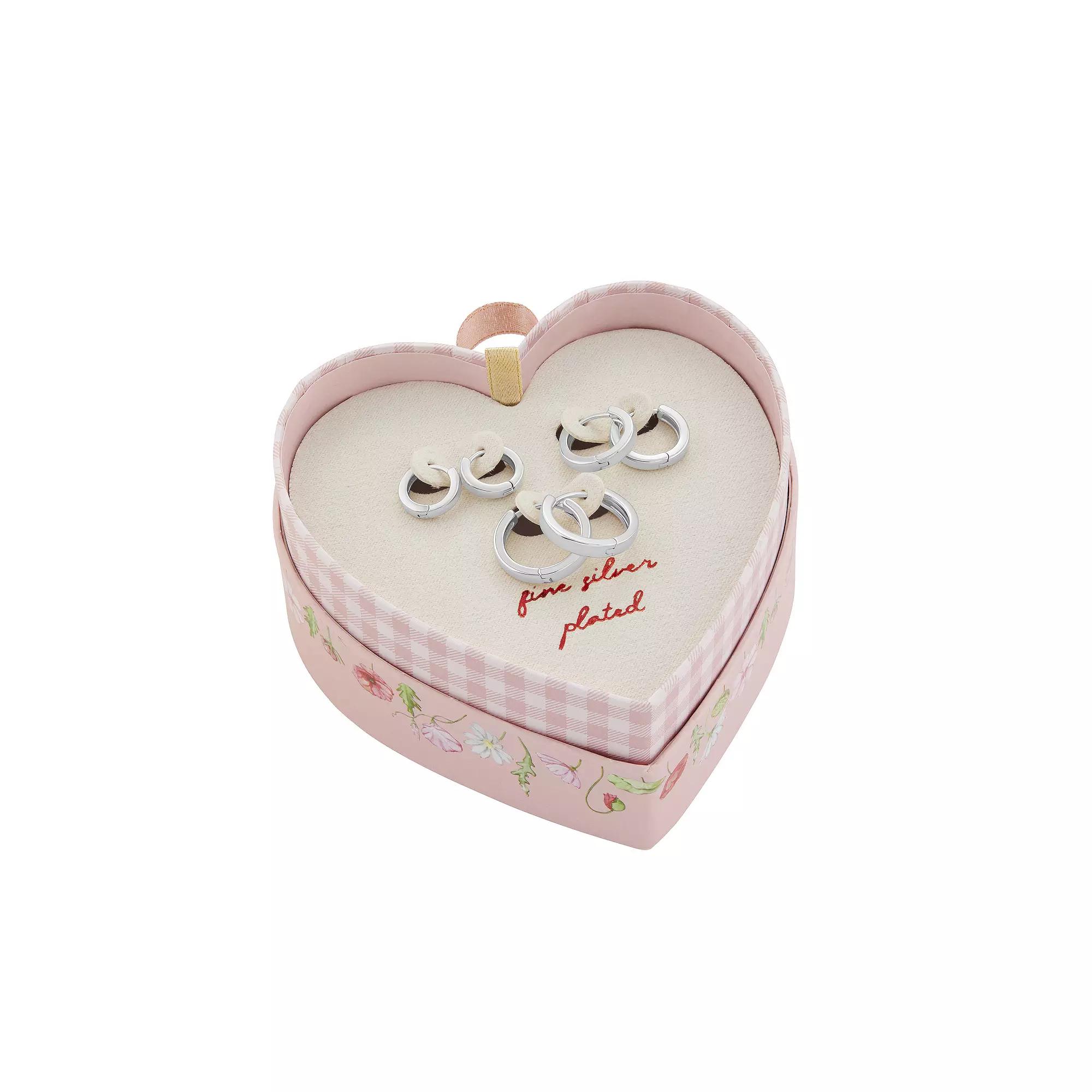 Brilliance Plated Huggie Hoop Earrings 3-Pair Set, Women's, Silver Tone Product Image