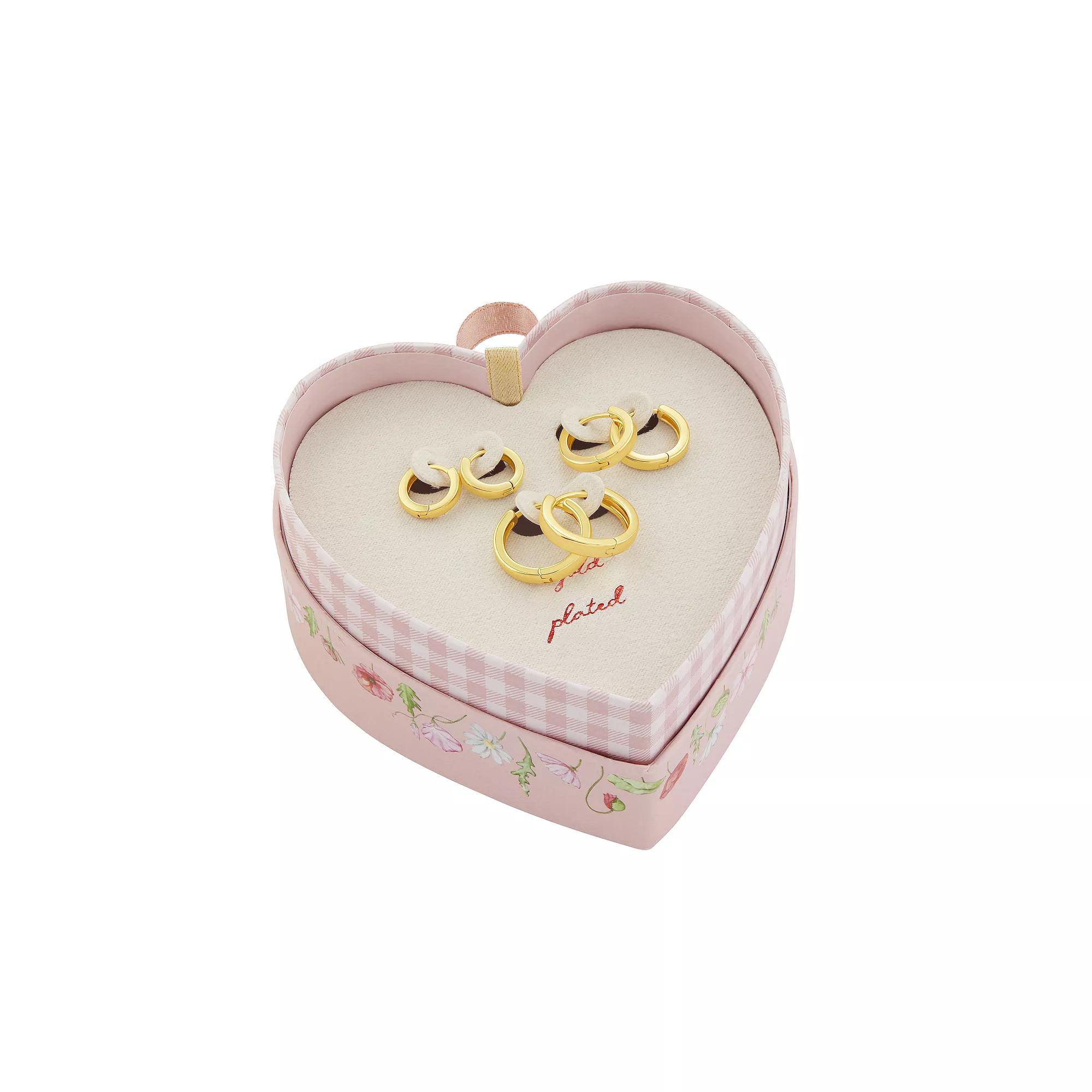 Brilliance Plated Huggie Hoop Earrings 3-Pair Set, Women's, Gold Tone Product Image