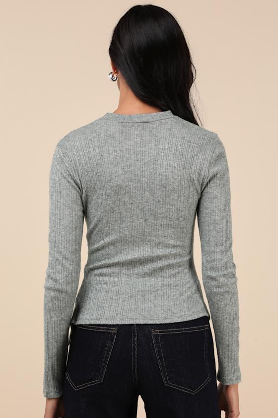 Trendy Minimalist Heathered Olive Ribbed Knotted Top Product Image