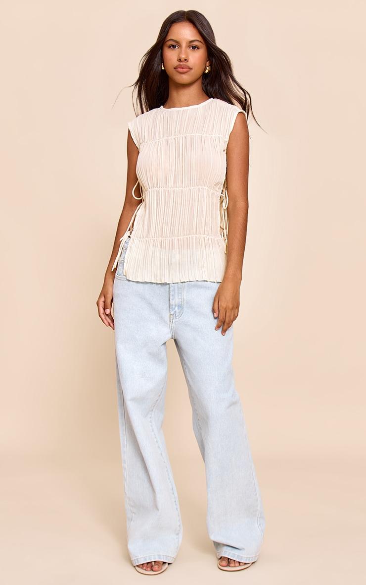 Petite Cream Sleeveless Pleated Tie Side Top Product Image