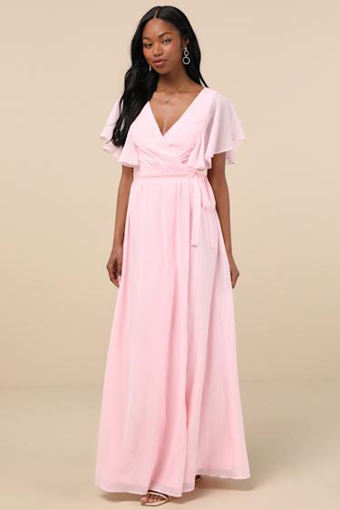 Convincing Grace Light Blush Flutter Sleeve Wrap Maxi Dress Product Image
