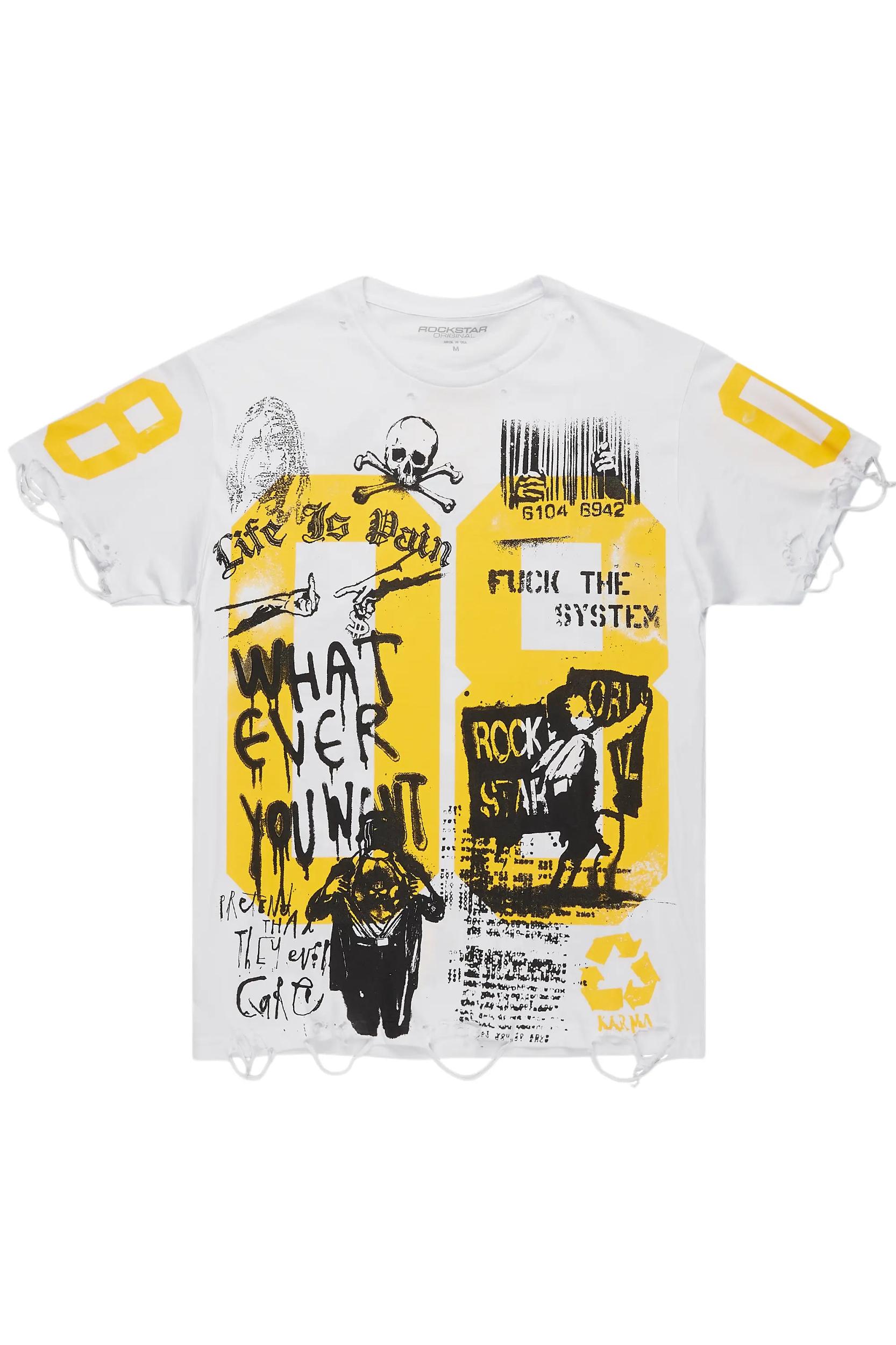 Grill White/Yellow Graphic Oversized T-Shirt Male Product Image