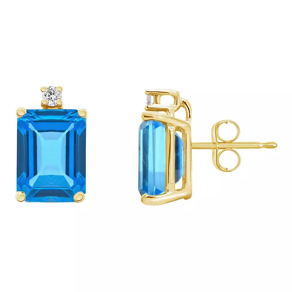 Celebration Gems 14k Gold Gemstone & Diamond Accent Stud Earrings, Women's, Blue Topaz Product Image