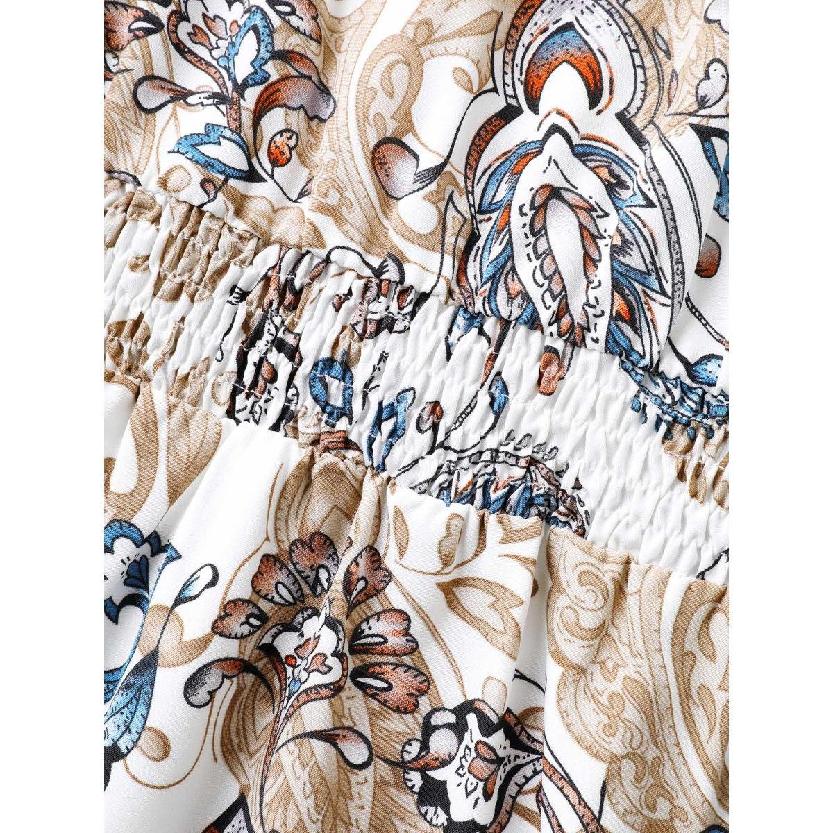 Plus Size Paisley Print Shirred Waist Pockets Midi Dress WhiteSmoke Women Notched collar Sleeveless Curvy BloomChic 14-16/1X Product Image