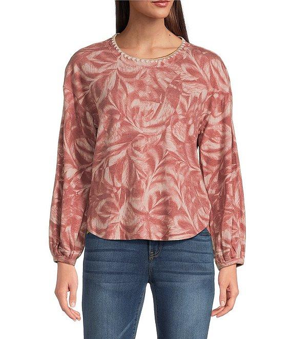 Democracy Knit Tie-Dye Embroidered Scoop Neck Long Sleeve Top Product Image