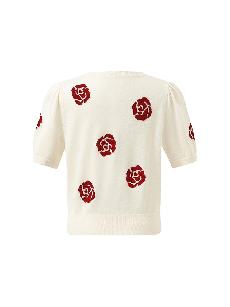 Tencel Rose Jacquard Women Knit Top Product Image