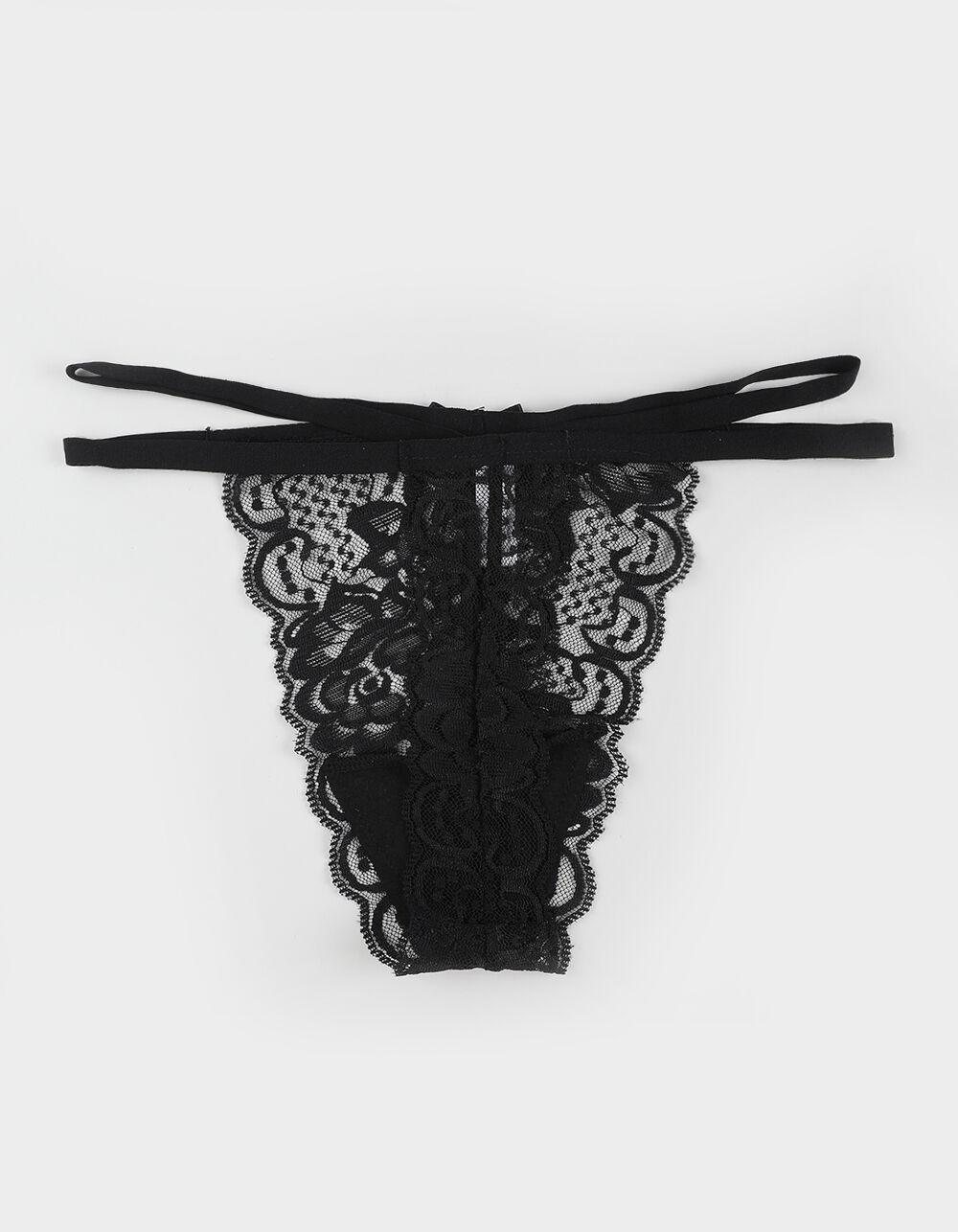 FULL TILT Double Side Strap Lace Thong - BLACK Product Image