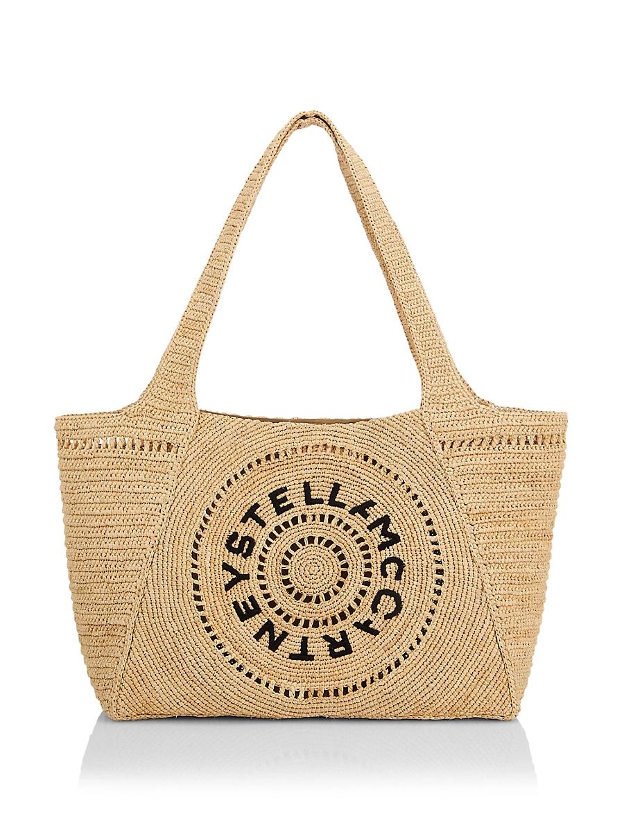 Womens Logo-Embroidered Crochet Raffia Tote Bag Product Image