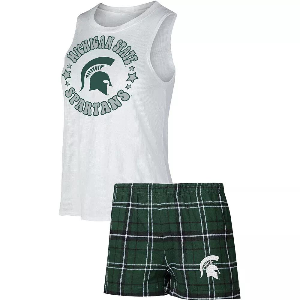 Women's Concepts Sport Hunter Green/White Michigan State Spartans Ultimate Flannel Tank Top & Shorts Sleep Set, Size: Large Product Image