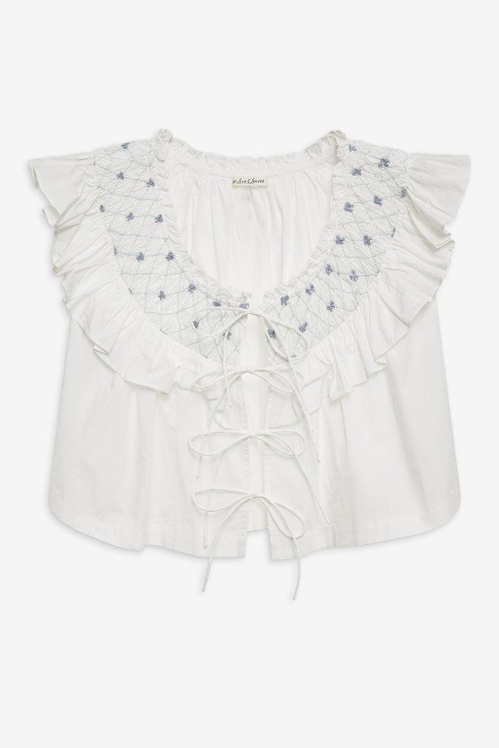Birdie Bow Smocked Top — White Product Image