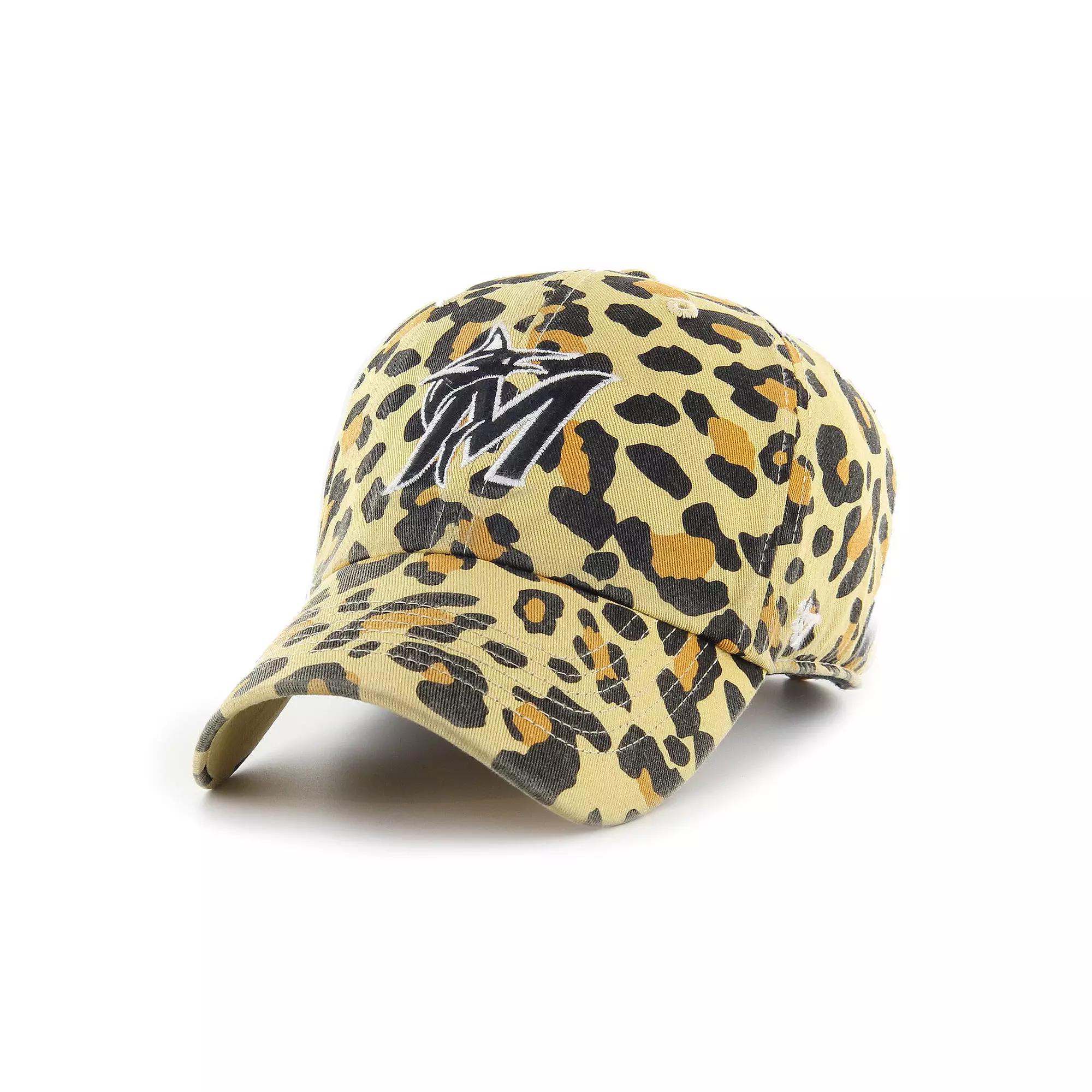 Women's '47 Miami Marlins Tan Cheetah Clean Up Adjustable Hat, Team Product Image