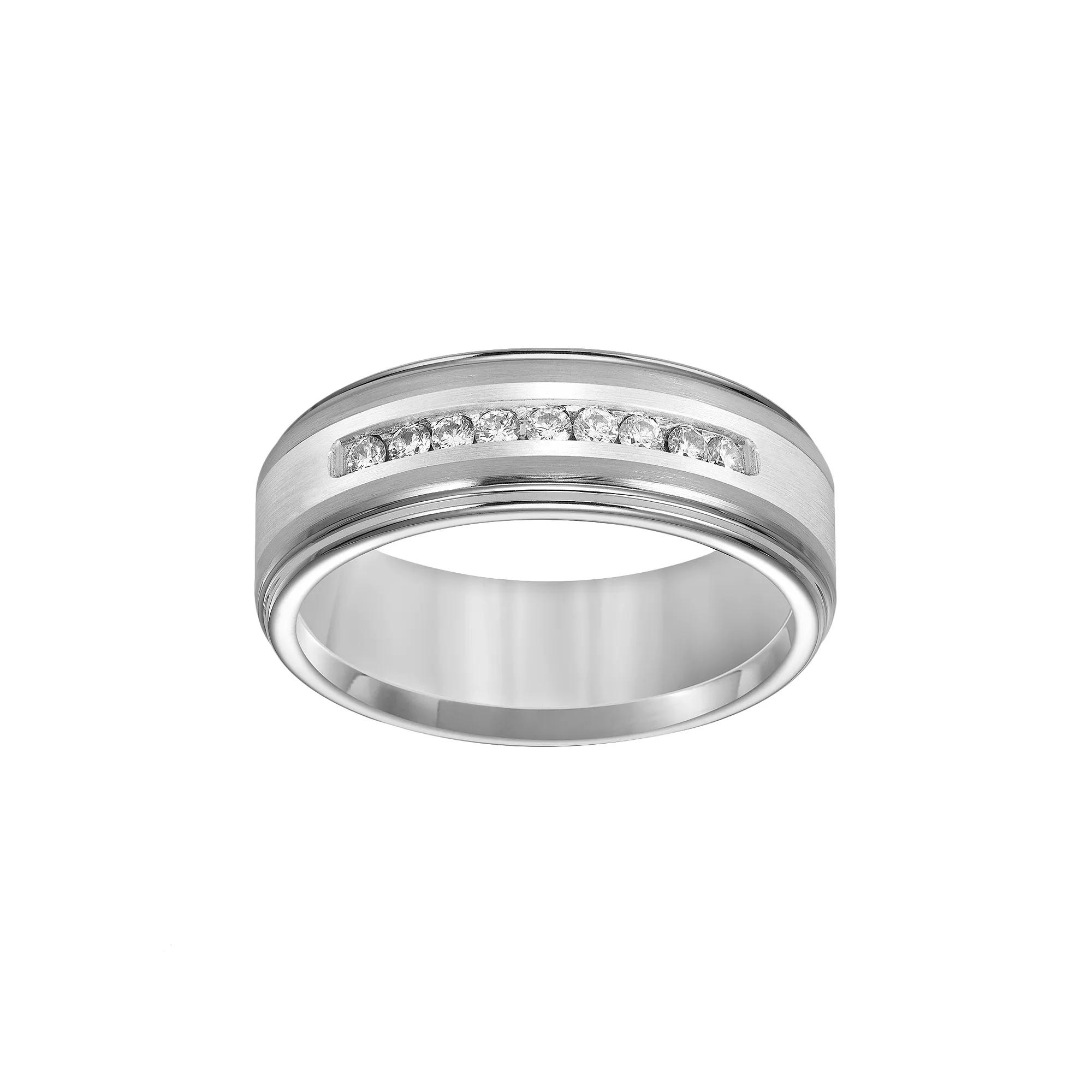 AXL Tungsten and Sterling Silver 1/4-ct. T.W. Diamond Men's Wedding Band, Size: 9, White Product Image