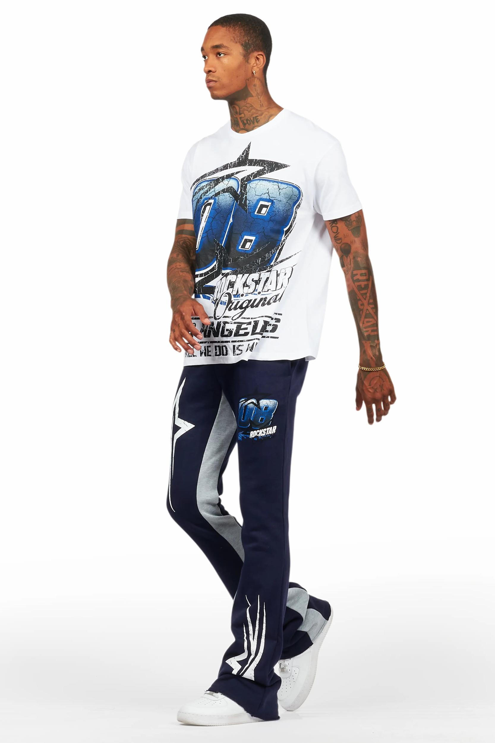 Kastell White/Navy T-Shirt/Stacked Baggy Track Pant Set Male Product Image