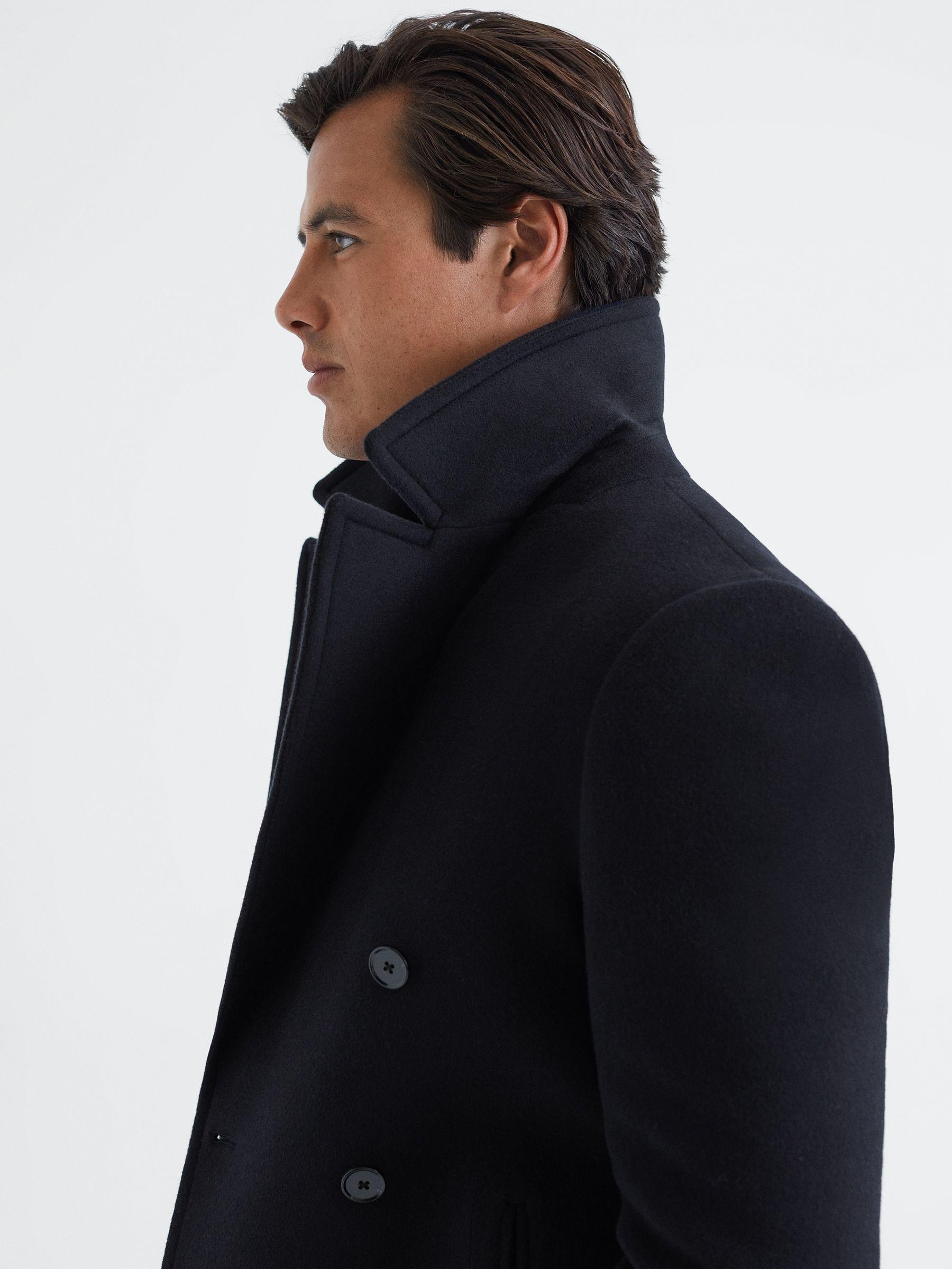 Wool Blend Double Breasted Peacoat in Light Navy Product Image