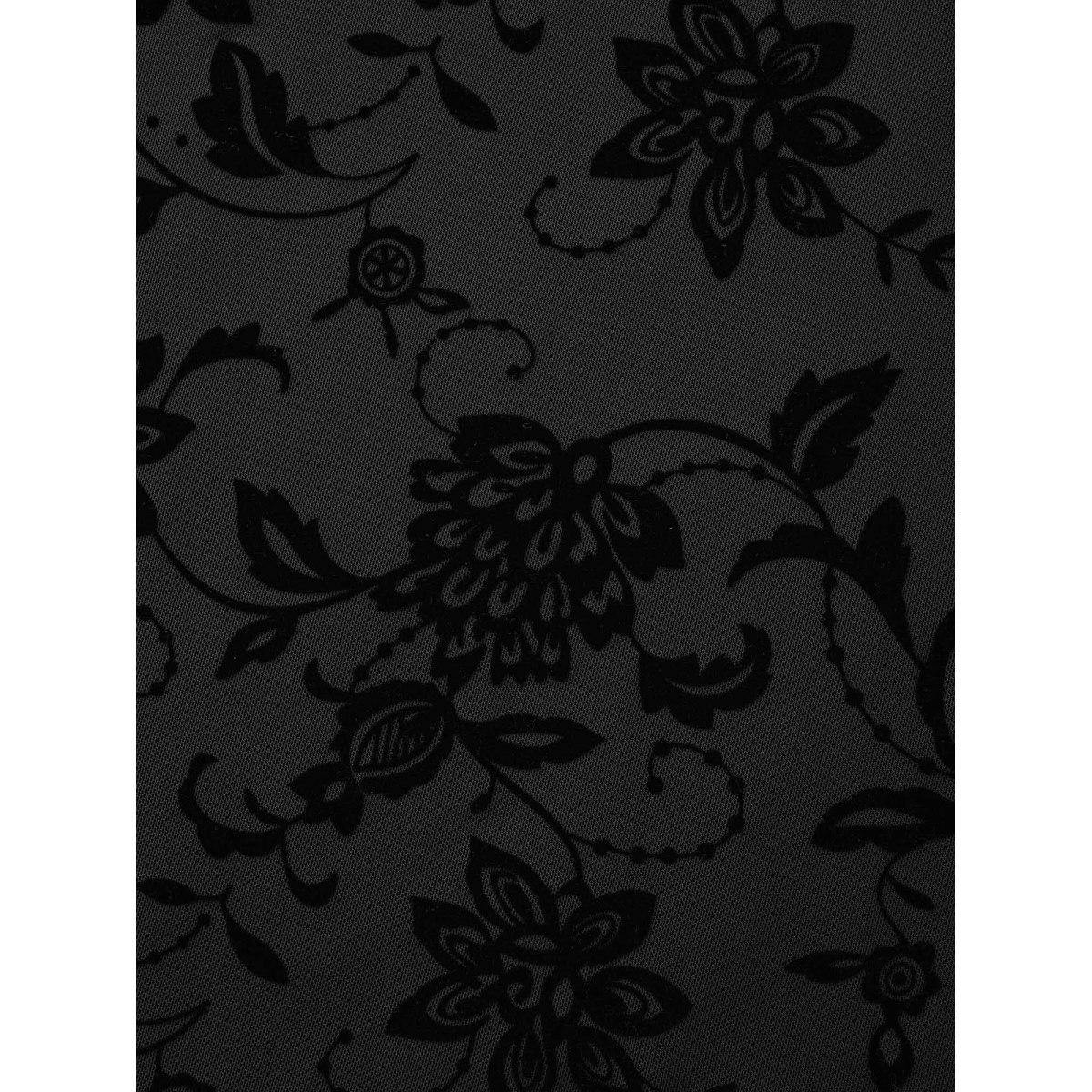 Plus Size Black Floral Flocking Sheer Sleeve Lined Knit Top Women Elegant Long Sleeve Round Neck Everyday Blouses BloomChic 14-16/1X Product Image