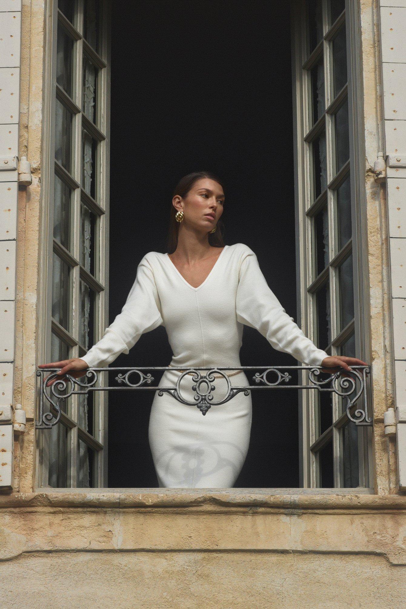 Knitted V-Neck Maxi Dress Green Product Image