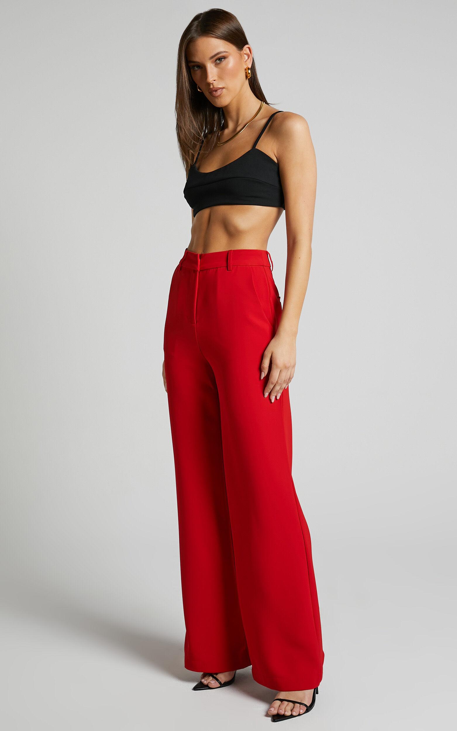 Bonnie Pants - High Waisted Tailored Wide Leg Pants in Red Product Image