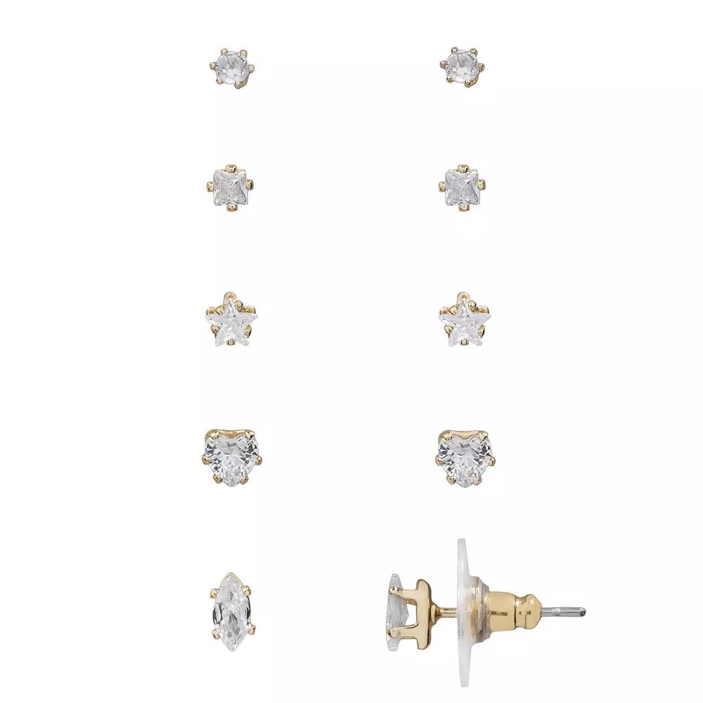 LC Lauren Conrad Classic Cubic Zirconia Stud Earring Set, Women's, Gold Tone Product Image