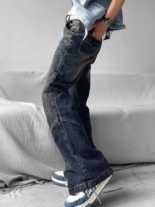 Men's Distressed Splice Loose Jeans Product Image