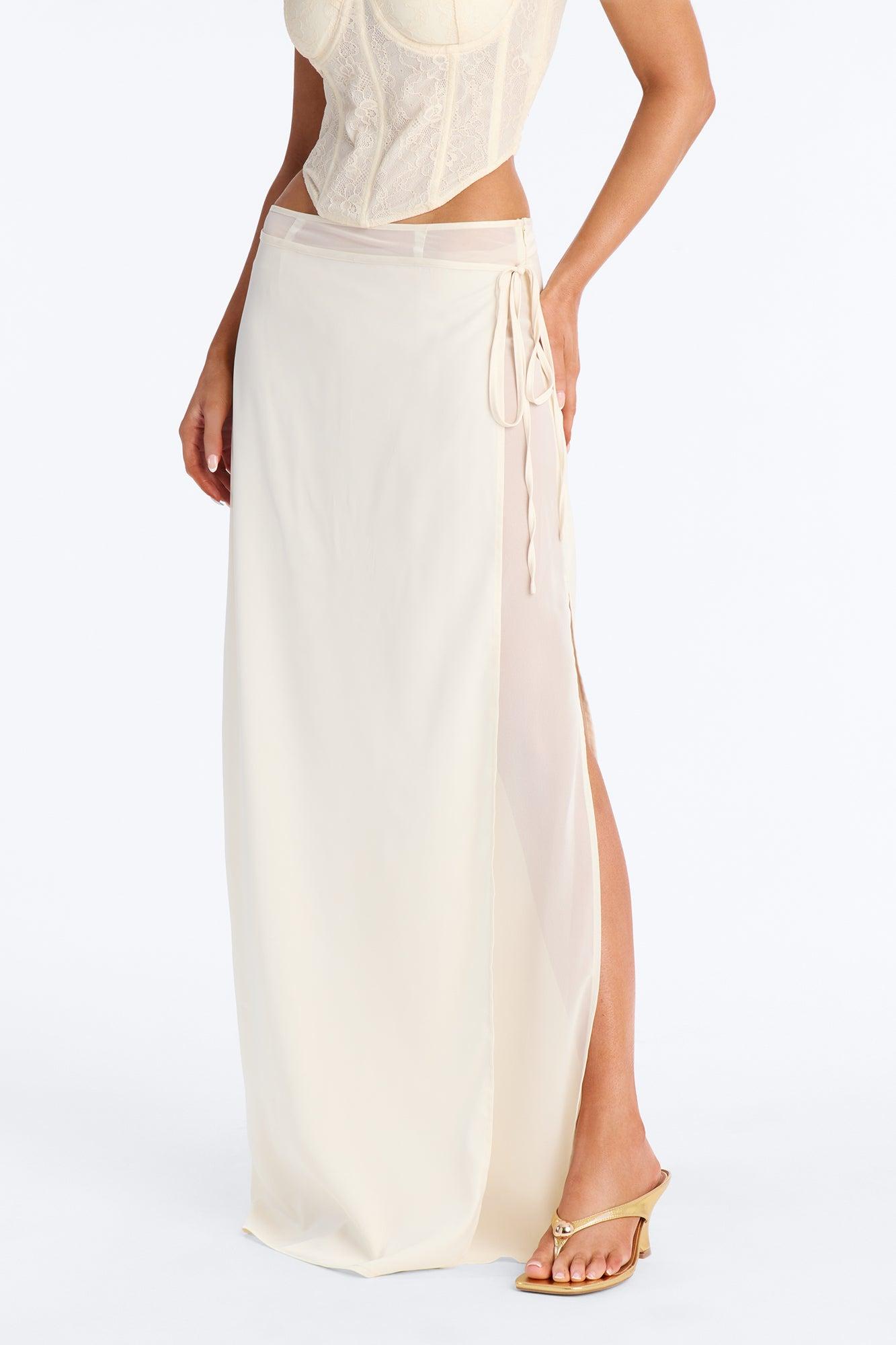 Phoebe Satin Wrap Maxi Skirt - Ivory Female Product Image