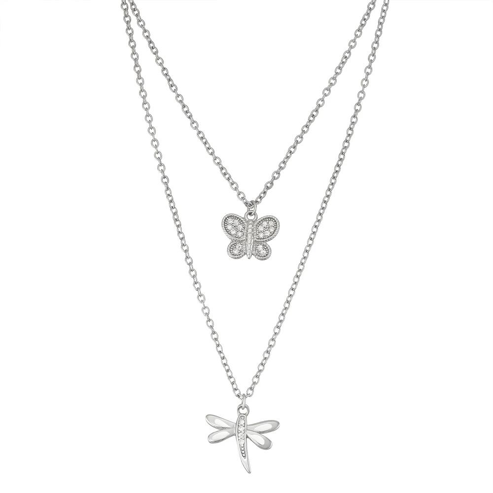 Sterling Silver Cubic Zirconia Butterfly & Dragonfly Layered Necklace, Women's, Size: 16", White Product Image
