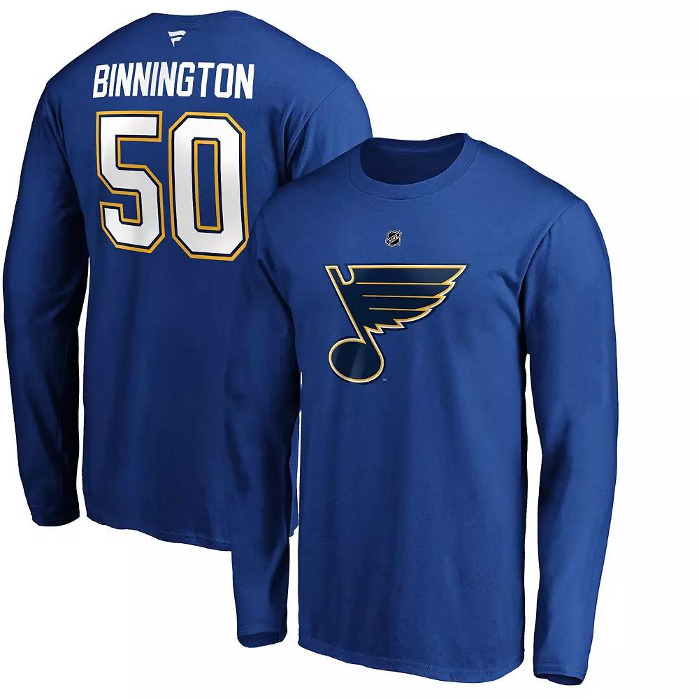Men's Fanatics Branded Jordan Binnington Blue St. Louis Blues Authentic Stack Name & Number Long Sleeve T-Shirt, Size: Medium Product Image