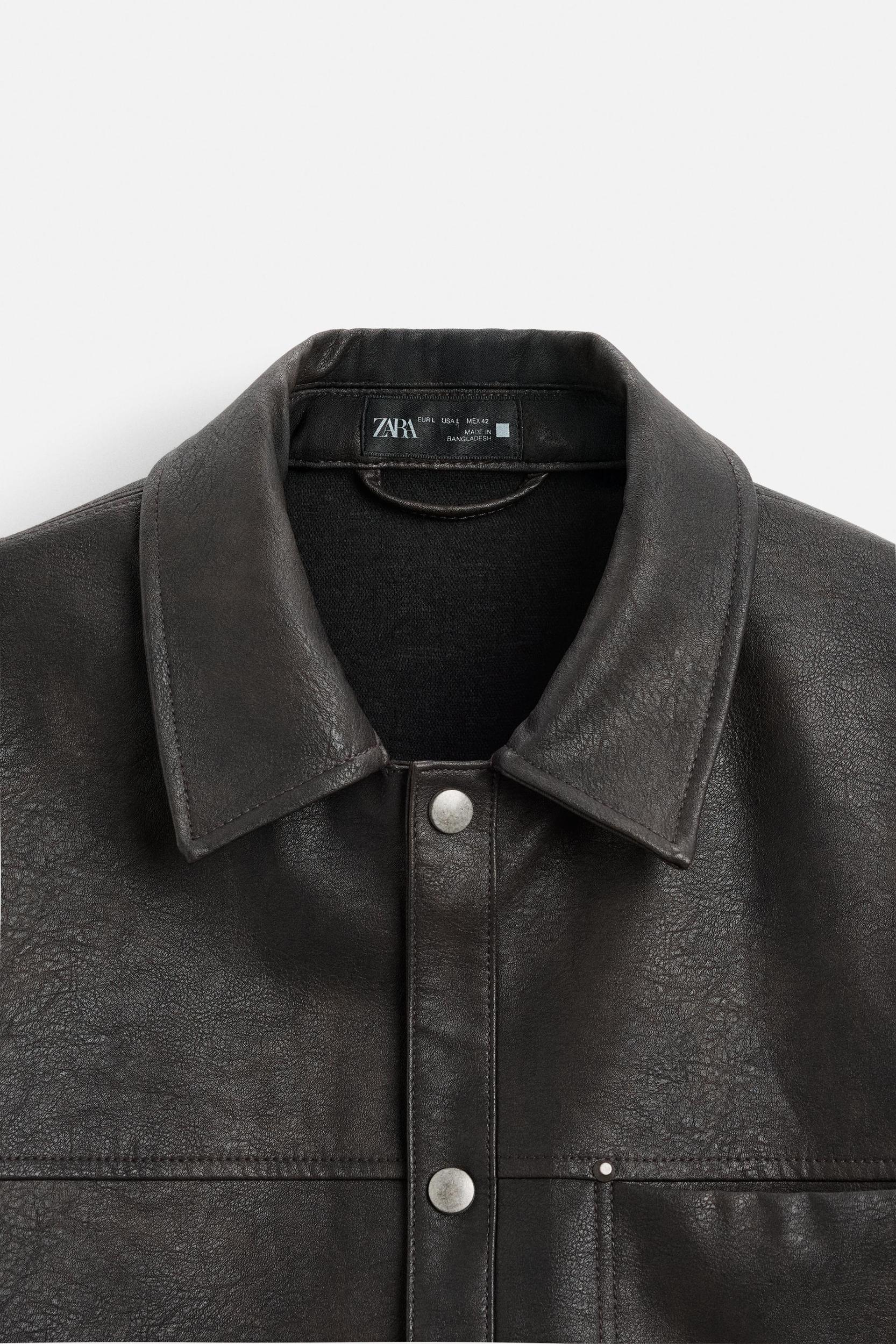 WASHED FAUX LEATHER OVERSHIRT Product Image