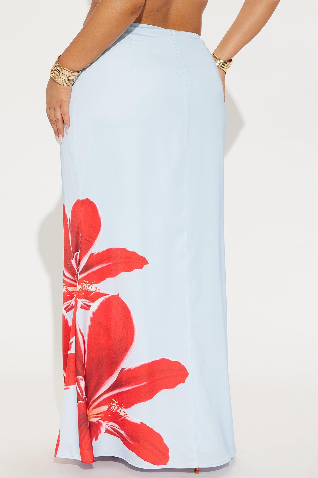 Talia Satin Floral Maxi Skirt - Blue/combo Product Image