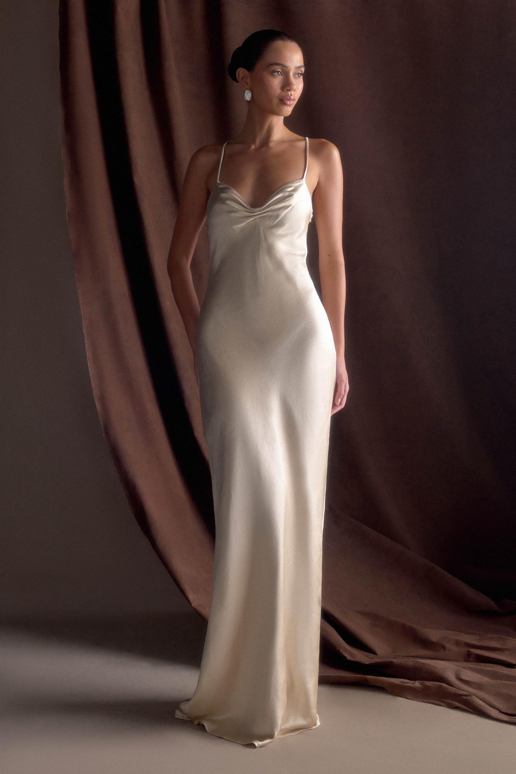 Lilly Sweetheart Satin Maxi Dress - Blush Gold Product Image