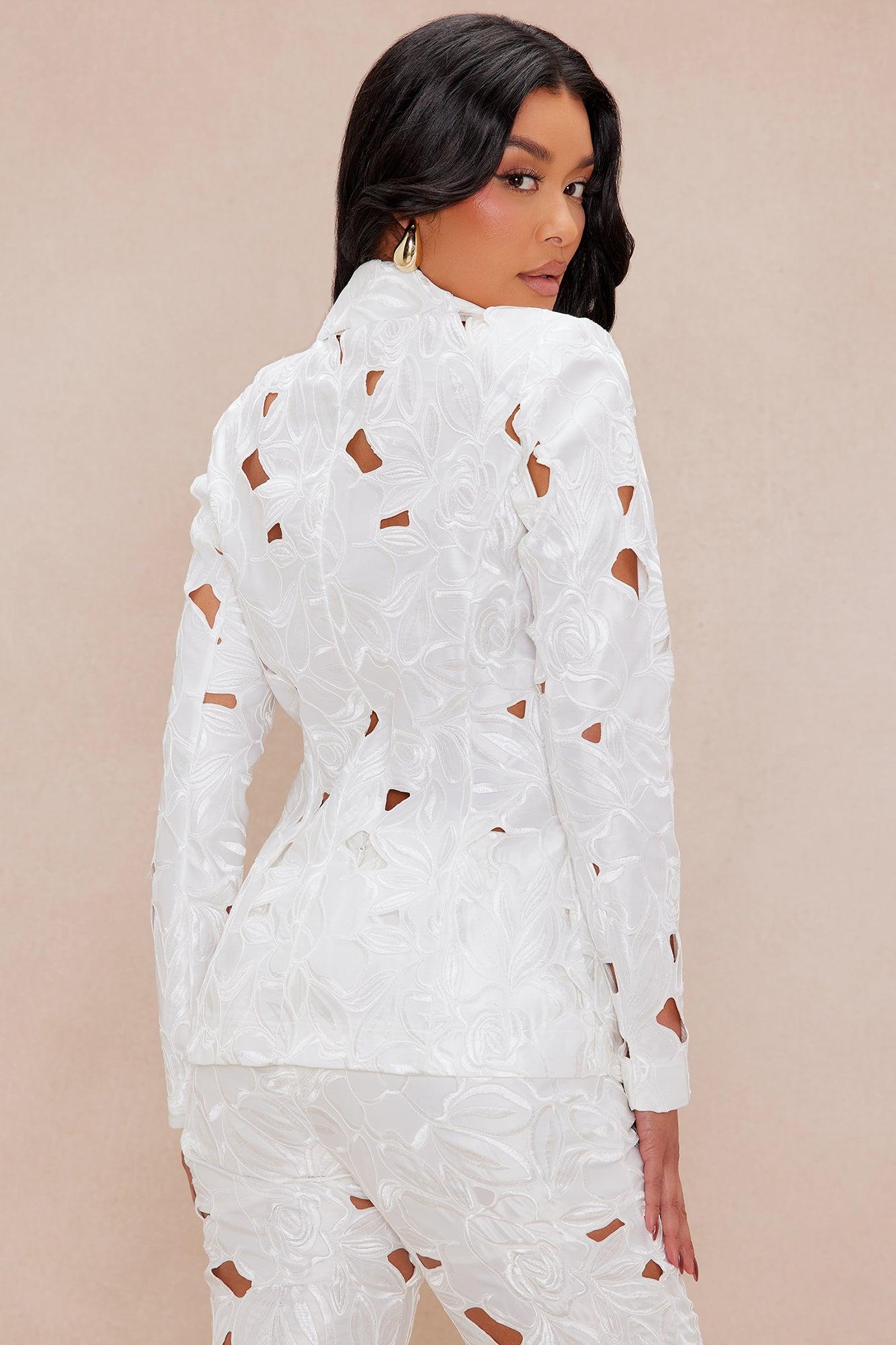 Alexandria Embroidered Blazer - White Product Image