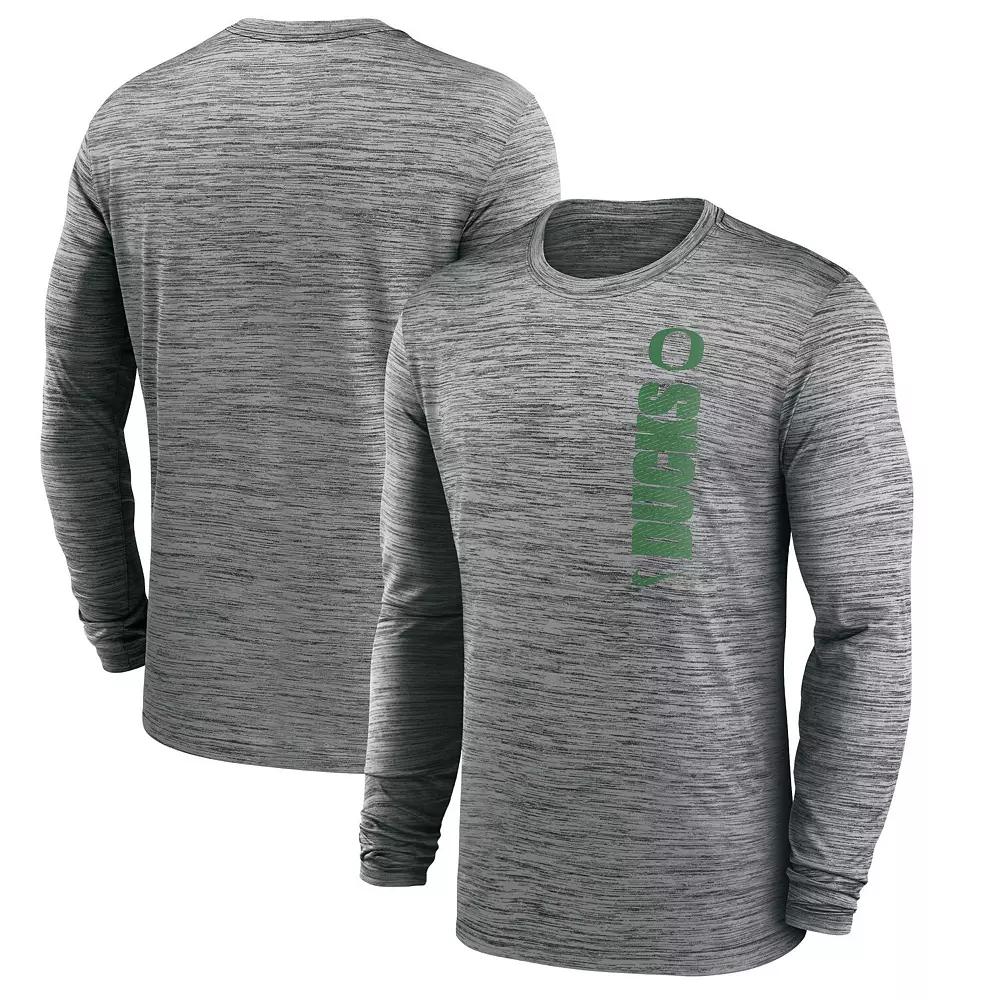 Men's Nike Heather Gray Oregon Ducks 2024 Sideline Velocity Performance Long Sleeve T-Shirt, Size: Large, Grey Product Image