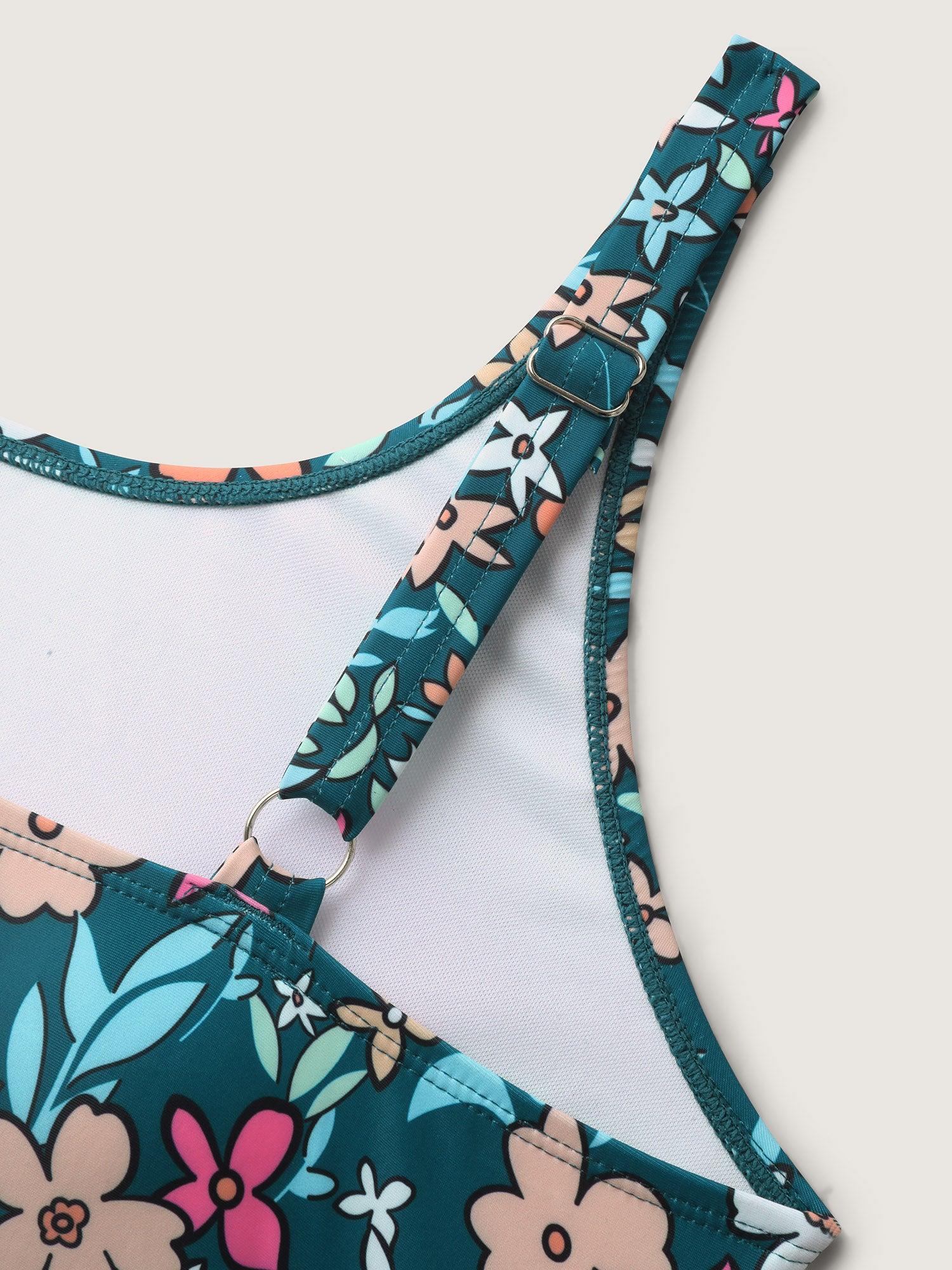 Floral Print Color Contrast Swim Top Female Product Image