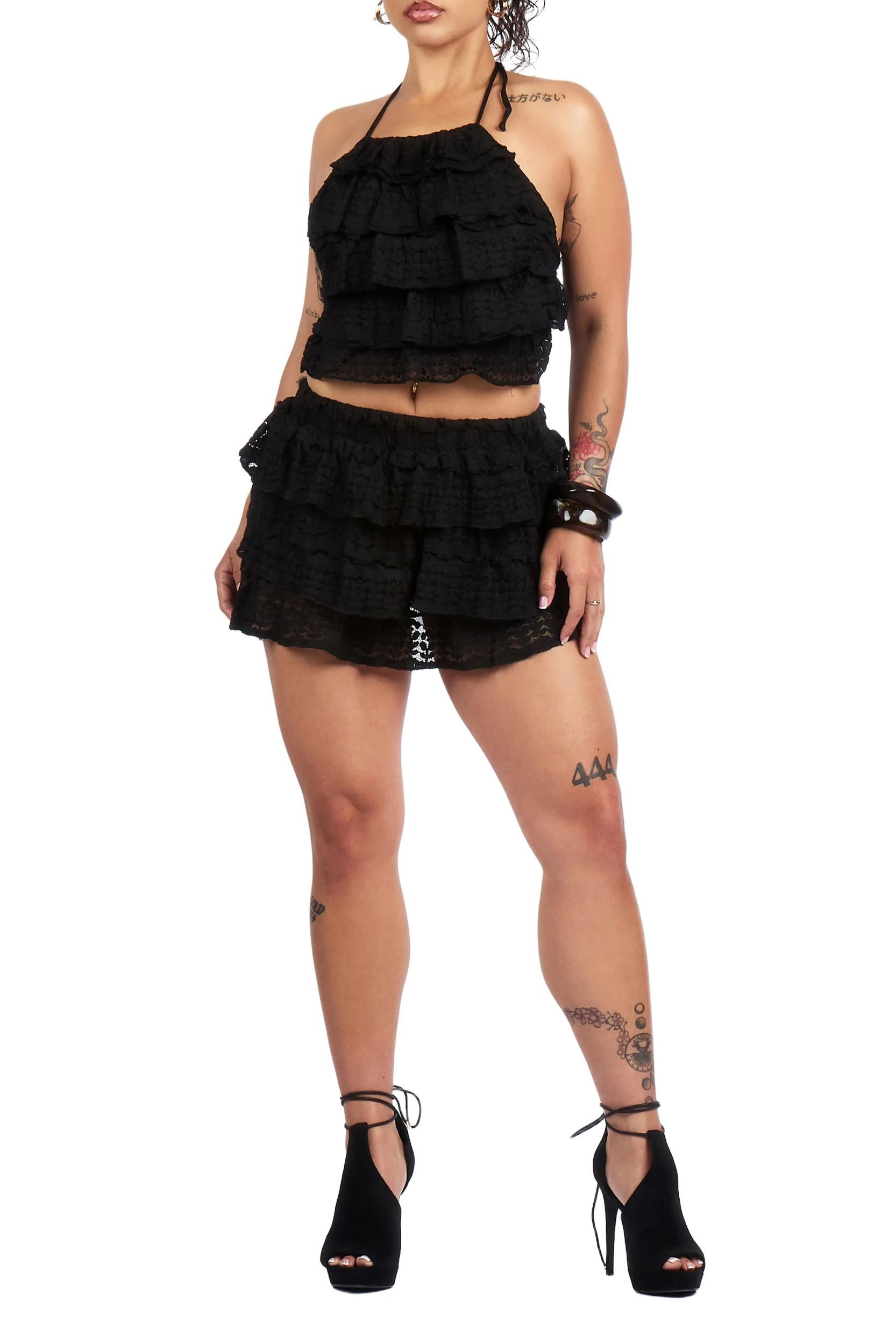 Lace-Up Black 2 pc Skort Set Female Product Image
