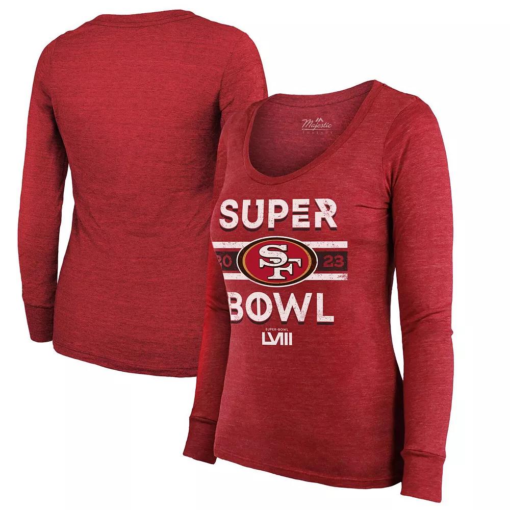 Women's Majestic Threads  Scarlet San Francisco 49ers Super Bowl LVIII Make It Happen Tri-Blend Long Sleeve Scoop Neck T-Shirt, Size: 2XL, Red Product Image