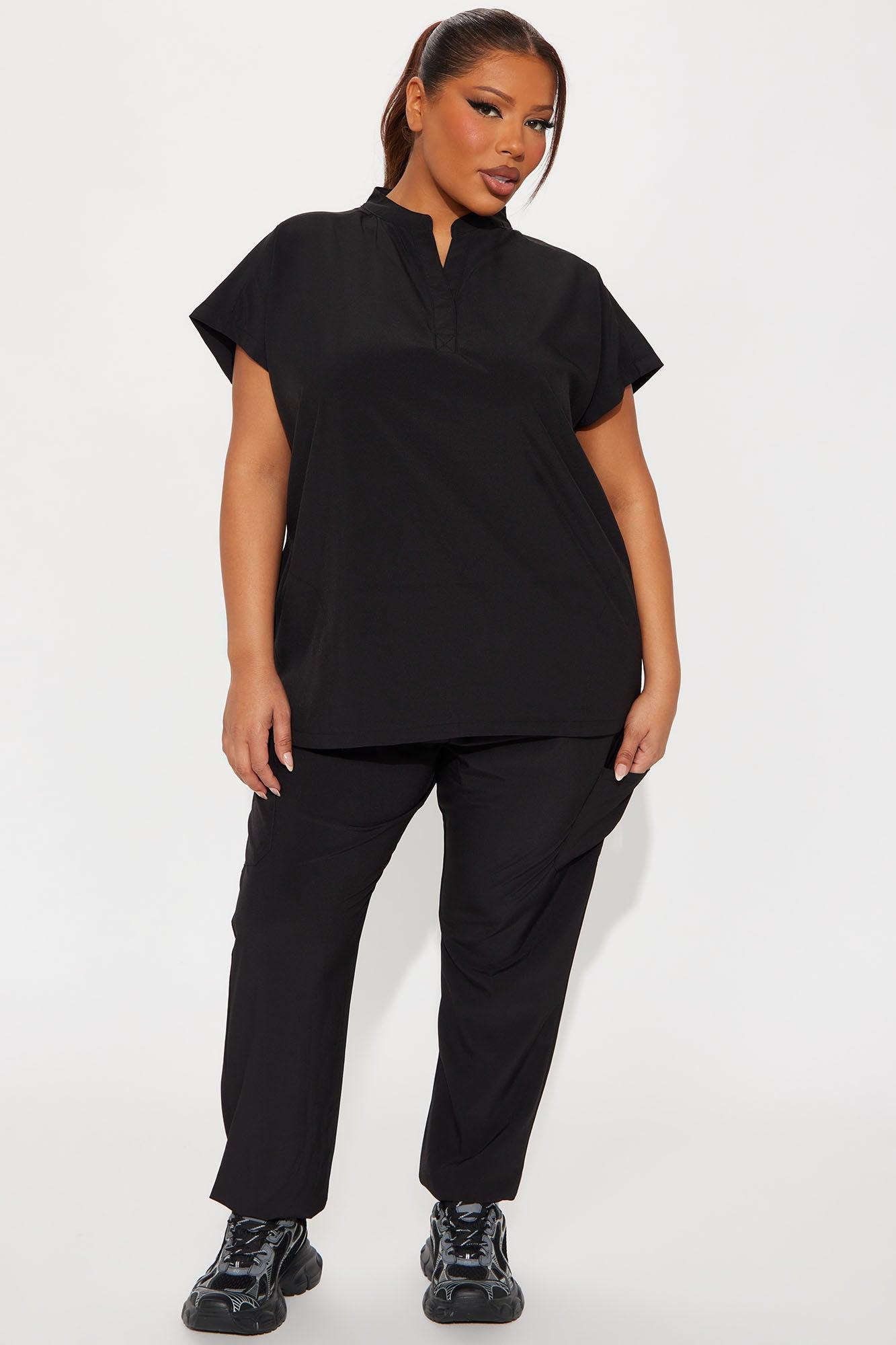 Performance Stretch Raglan Uniform Scrub Jogger Set - Black Product Image