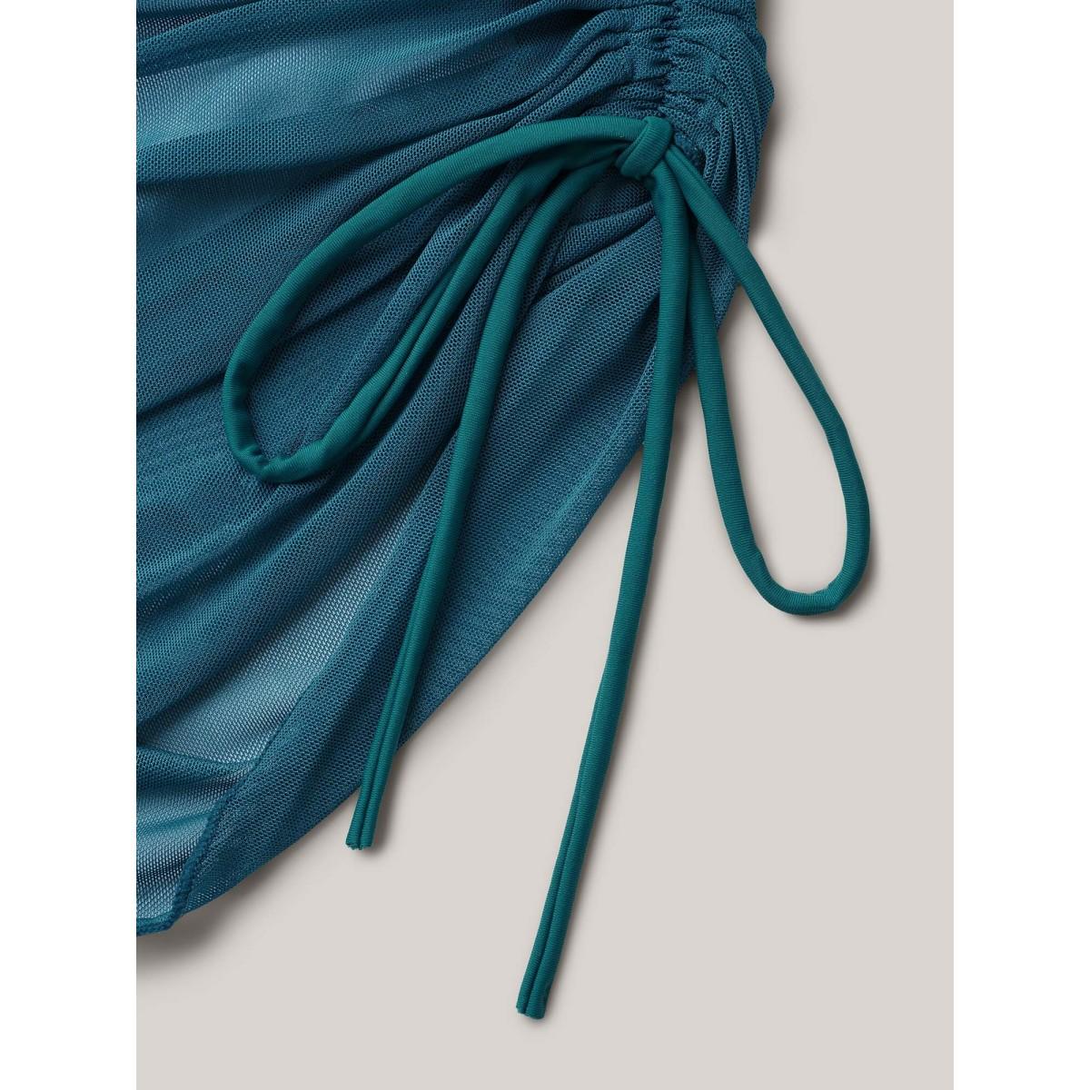 Plus Size Channel Drawstring Gathered Surplice Neck Swim Dress Women's Swimwear Teal Beach Bodycon Overlap Collar High stretch Curve Swim Dresses BloomChic 22-24/3X Product Image