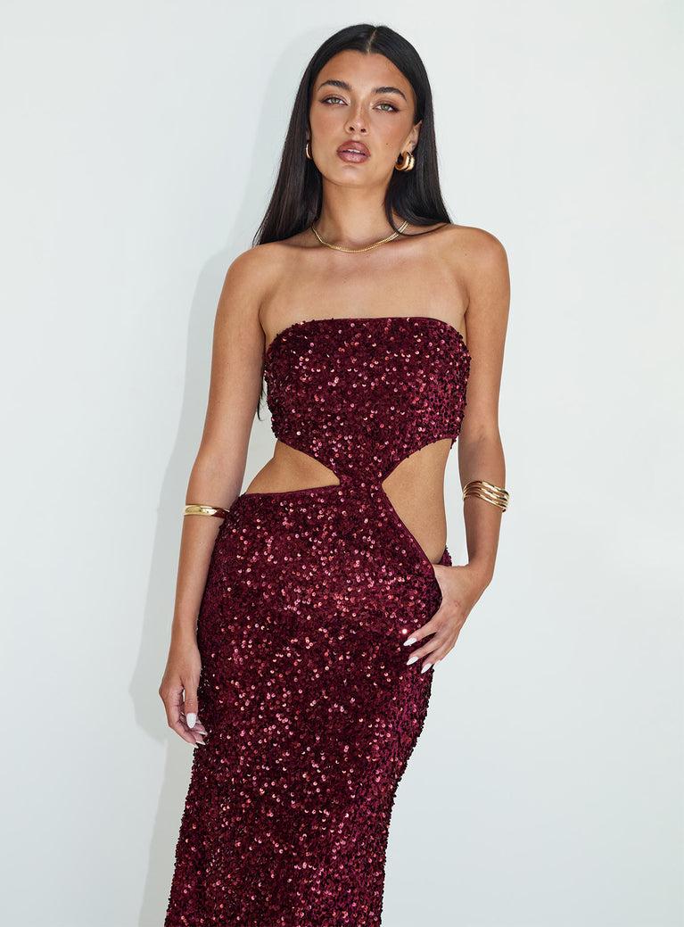 Regalia Strapless Maxi Dress Burgundy Product Image