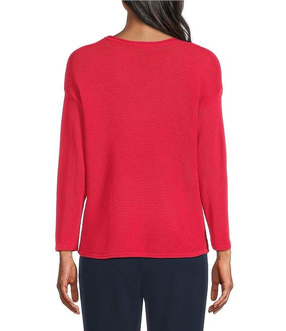 Investments Petite Size Textured 3/4 Sleeve V-Neck Sweater Product Image