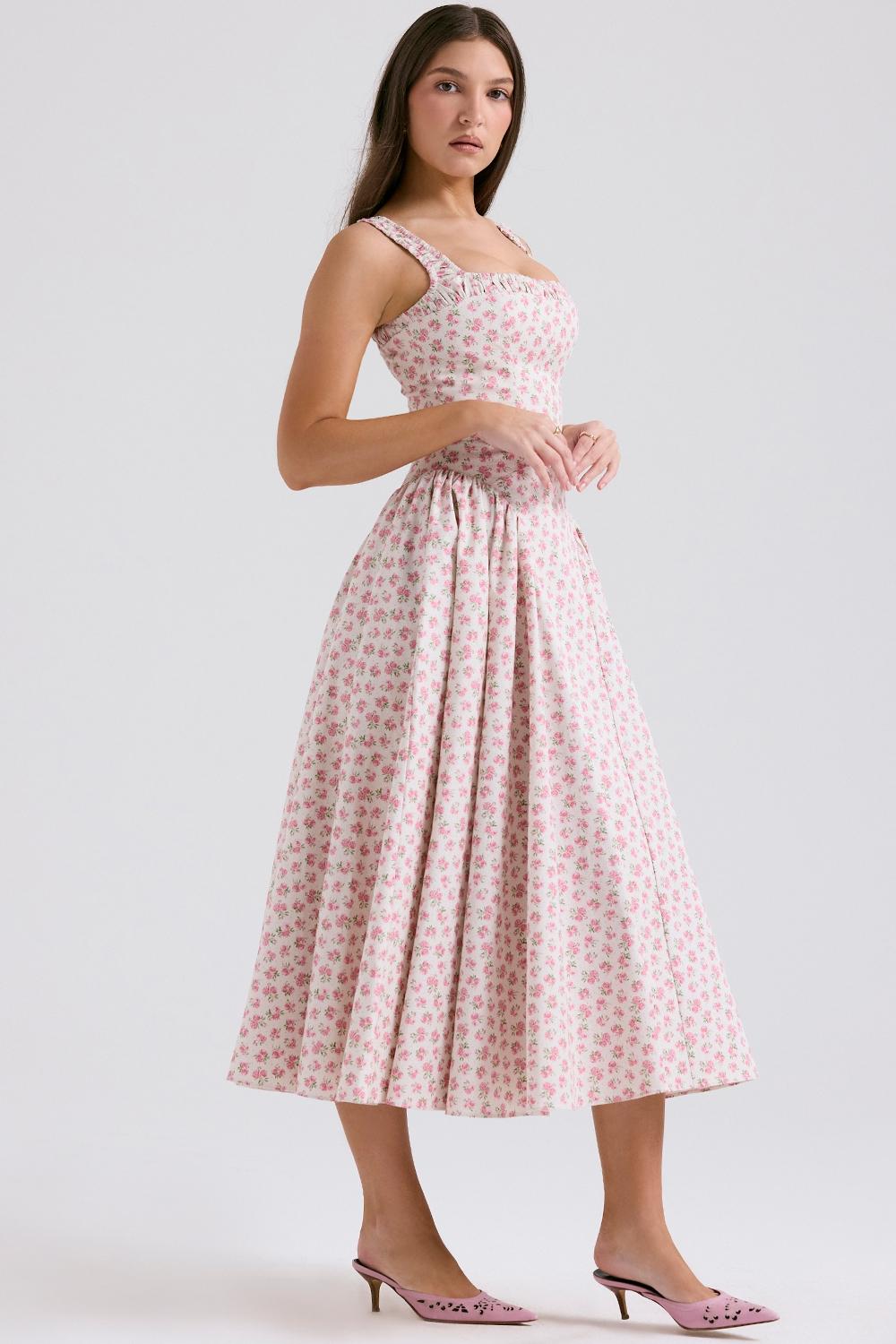 Dorothy  white rosebud print cotton midi sundress Product Image