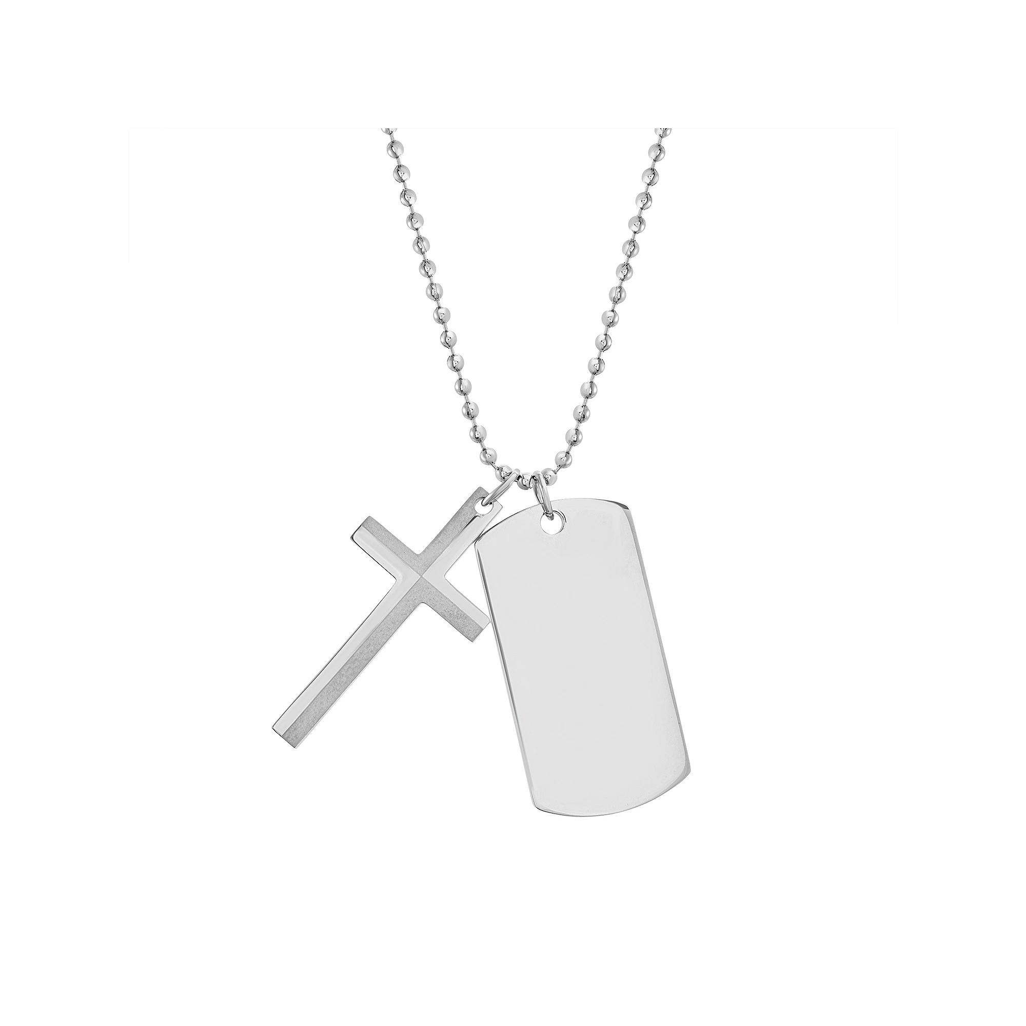 1913 Men's Stainless Steel Cross & Dog Tag Pendant Necklace, Size: 24" Product Image